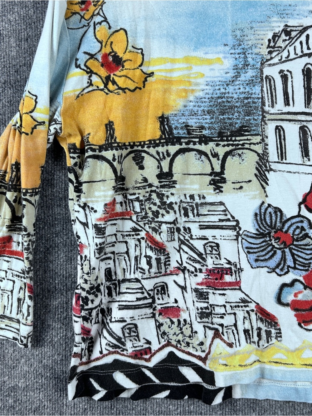 Chicos Scenic European City Landscape Floral 100% Cotton Top Size 2 US Large 12 - Picture 7 of 11